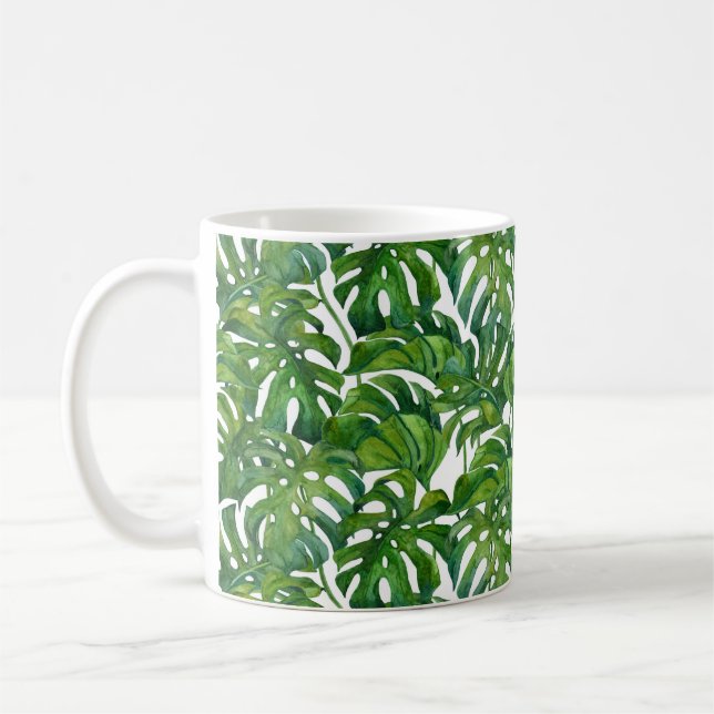 Caneca De Café Monstera Verde Deixa-se tropical (Esquerda)