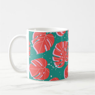 Caneca De Café Monstera vermelha: padrão tropical verde