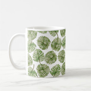 Caneca De Café Monstera Watercolor Verde Folhas Tropicais Sem Olh
