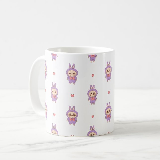 Caneca De Café Monstro Bonito, Rosa, com Carneiro - Kawaii Lov (Frente Esquerda)