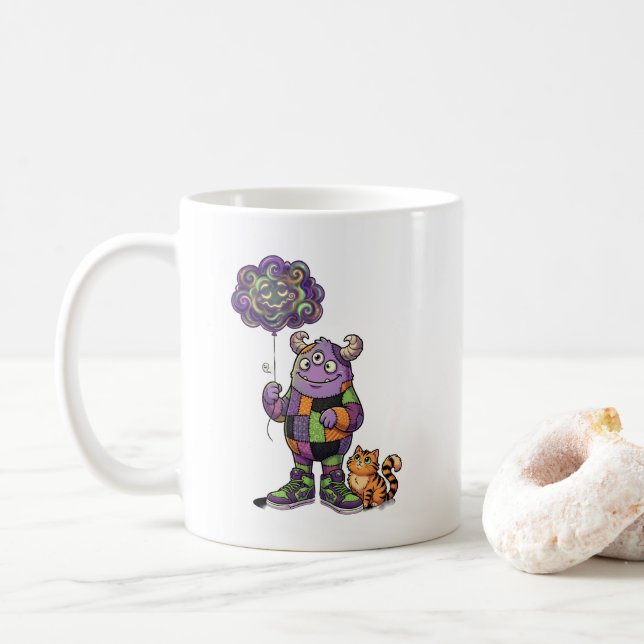 Caneca De Café Monstro Fofo Com Balão (Com Donut)
