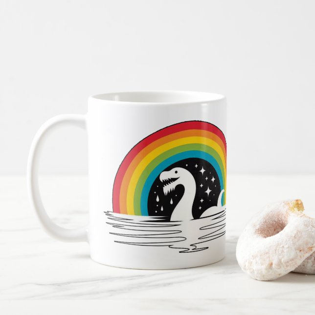 Caneca De Café Monstro Marinho Arco-íris (Com Donut)
