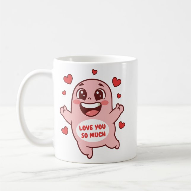 Caneca De Café Monstro Rosa Fofo Ama Você Muito Arte (Esquerda)