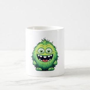 Caneca De Café Monstro Verde Fofo Sorridente Desenho Animado