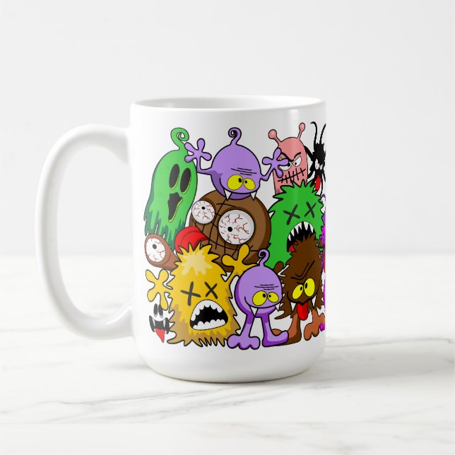 Caneca De Café Monstros - Caracteres Bonitos Padrão de Halloween (Esquerda)