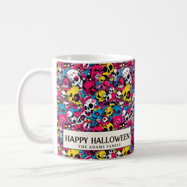 Caneca De Café Monstros Coloridos e Halloween de Skulls (Esquerda)