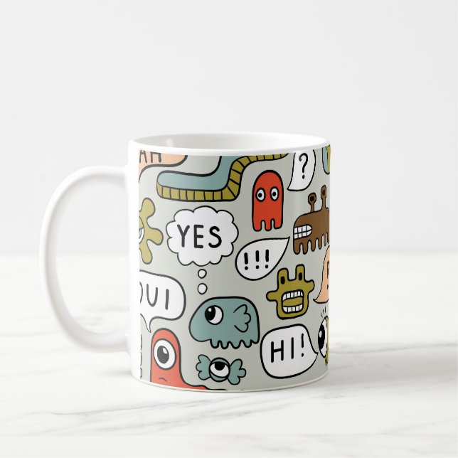 Caneca De Café Monstros de Cartoons Bonitos: Fundo Ininterrupto (Esquerda)