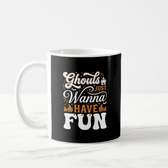 Caneca De Café Monstros de Halloween Só Querem se Divertir Design (Esquerda)