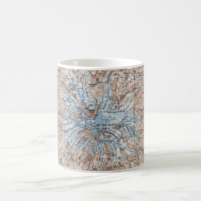 Caneca De Café Montagem Vintage Rainier Topografando Washington (Centro)