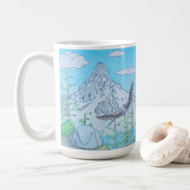 Caneca De Café Montanha Cobiçada de Neve & Águia (Com Donut)