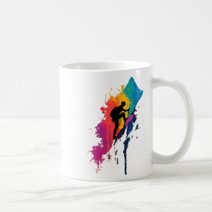 Caneca De Café Montanhismo Colorido Alpinista Escalando Trilha