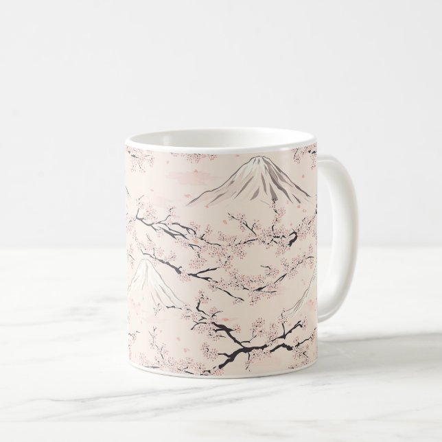 Caneca De Café Monte Fuji com Flores de Cerejeira – Japonês (1) (Frente Esquerda)