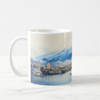 Caneca De Café Monte Fuji Watercolor Design.