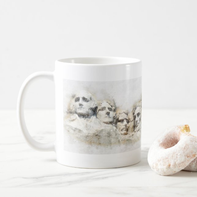 Caneca De Café Monte Rushmore aquarela (Com Donut)