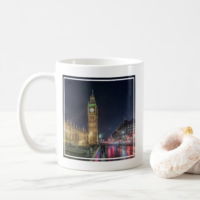 Caneca De Café Monumentos | Big Ben à Noite (Com Donut)