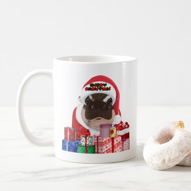 Caneca De Café Moo Deng Hippo para Feliz Natal (Com Donut)