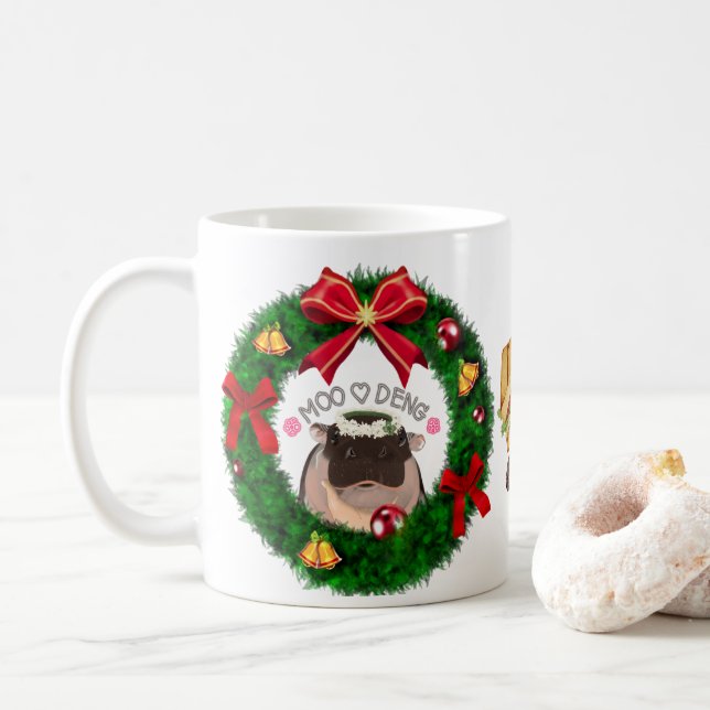 Caneca De Café Moo Deng Hippo para Feliz Natal (Com Donut)