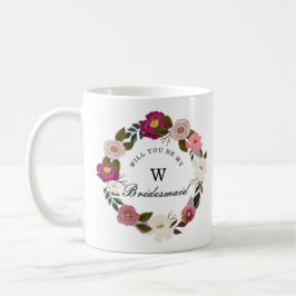 Caneca De Café Moody Floral Watercolor Wreath Bridesmaid