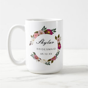 Caneca De Café Moody Floral Watercolor Wreath Bridesmaid
