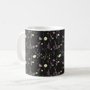 Caneca De Café Moody Wildflower Black Floral Patterno