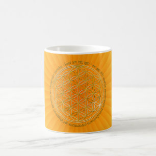 Caneca De Café Moola Mantra, flor da vida/yellow BG radial