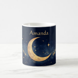 Caneca De Café Moon Personalizado Crescente e Estrelas Noite Sky