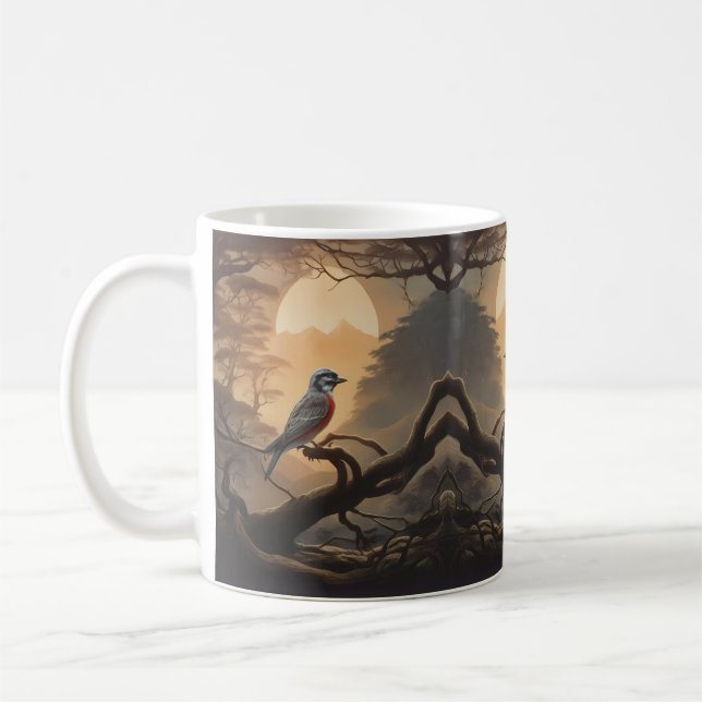 Caneca De Café Moonlit Perch: Um Pássaro Solitário em Crepúsculo (Esquerda)