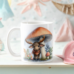 Caneca De Café Moose Adorável De Bebê Sob O Guarda-Chuva De Cogum