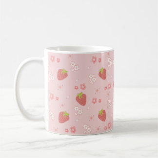 Caneca De Café Morango Bonito com Flores.