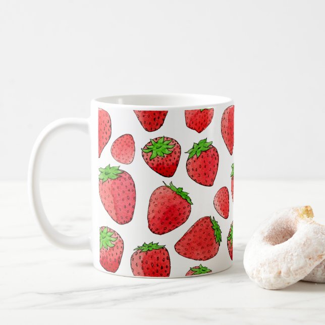 Caneca De Café Morango da aguarela (Com Donut)