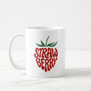 Caneca De Café Morango - Design Gráfico de Fruta Retro Estético