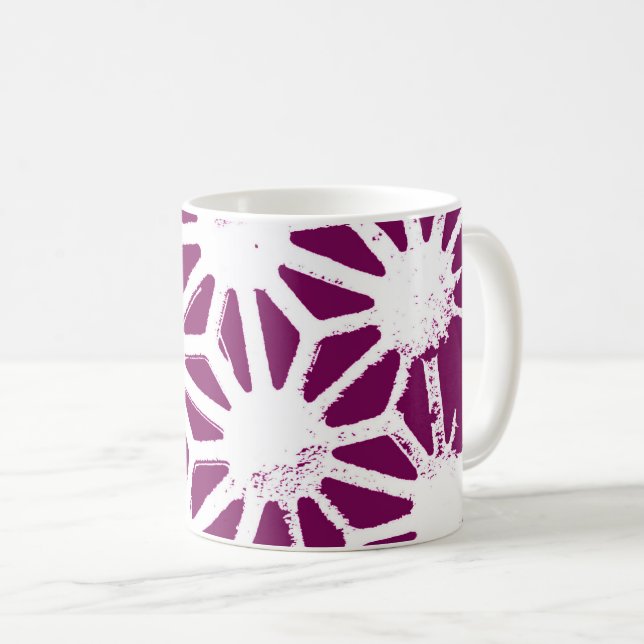 Caneca De Café Morango e padrão geométrico branco (Frente Esquerda)