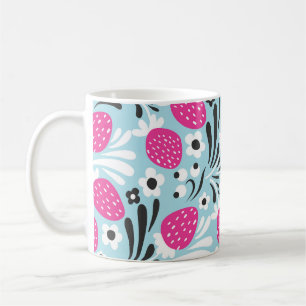 Caneca De Café Morango Floral: Berry Rosa Sem Costura.