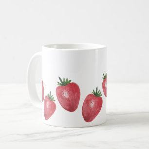 Caneca De Café Morangos Aquarela Pintados à Mão