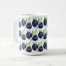 Caneca De Café Morangos Azuis Aquarela Pintado à Mão
