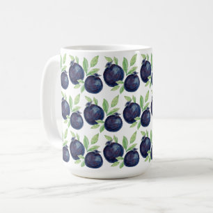 Caneca De Café Morangos Azuis Aquarela Pintado à Mão