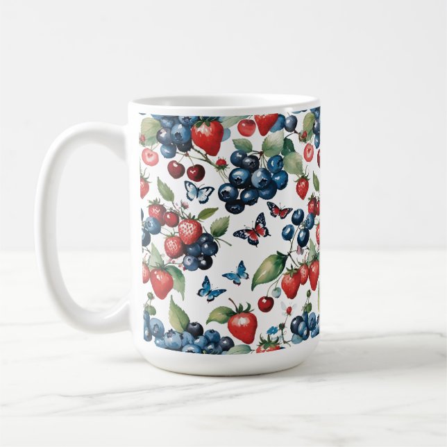 Caneca De Café Morangos Com Airelas e Borboletas (Esquerda)