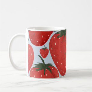 Caneca De Café Morangos De Verão Padrão Azul Claro