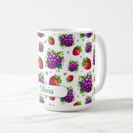 Caneca De Café Morangos e Uvas. Berries Coloridos