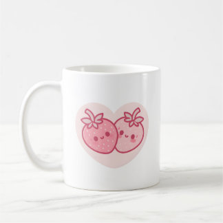 Caneca De Café Morangos Kawaii do Dia dos Namorados Rosa