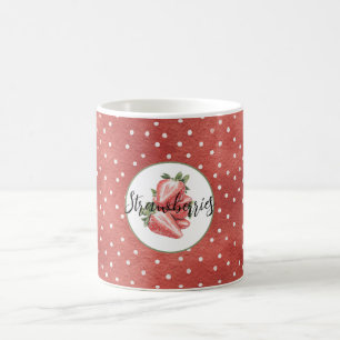 Caneca De Café Morangos Pontos Brancos Vermelhos Fruta  