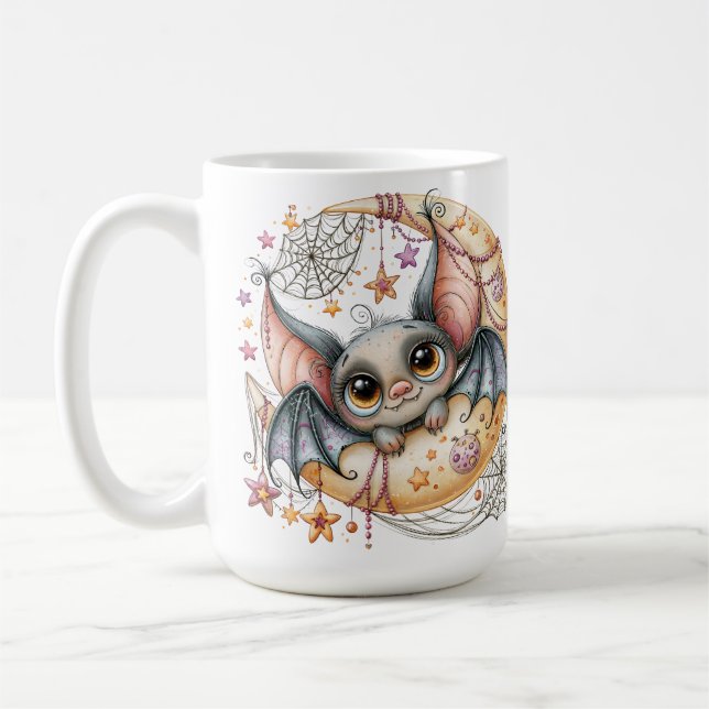 CANECA DE CAFÉ MORCEGO E LUA CRESCENTE DE HALLOWEEN CAPRICHOSO E  (Esquerda)