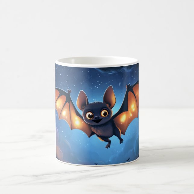 Caneca De Café morcego fofo voando à noite sob um céu estrelado e (Centro)
