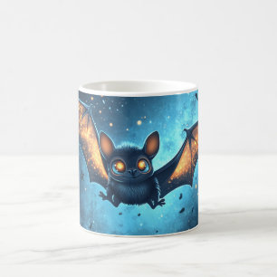 Caneca De Café morcego fofo voando à noite sob um céu estrelado e