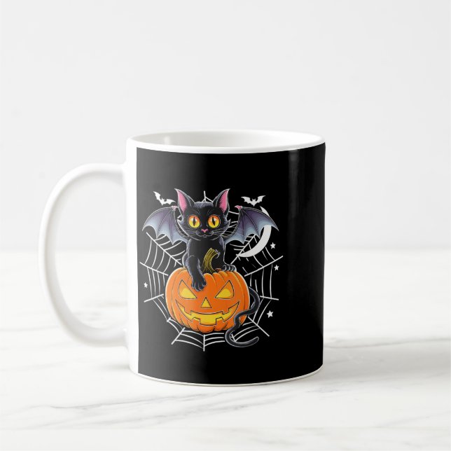 Caneca De Café Morcego Halloween _ Gato Preto Asas de Morcego Gat (Esquerda)