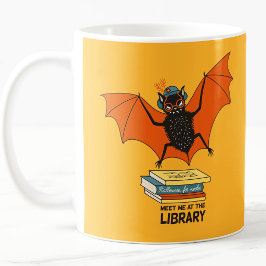 Caneca De Café Morcego Leitor | Bibliotecário Caprichoso com Livr