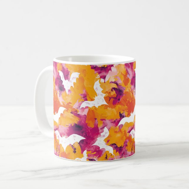 Caneca De Café Morcegos de Halloween Groovy (Frente Esquerda)