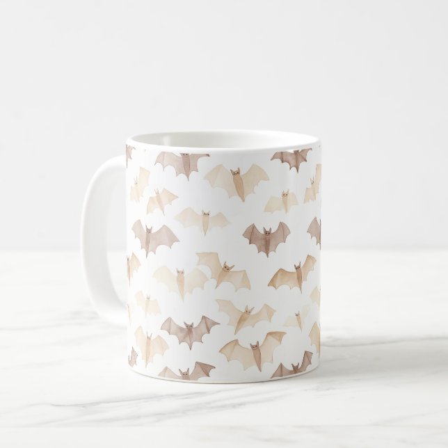 Caneca De Café Morcegos Marrons Creme de Halloween (Frente Esquerda)