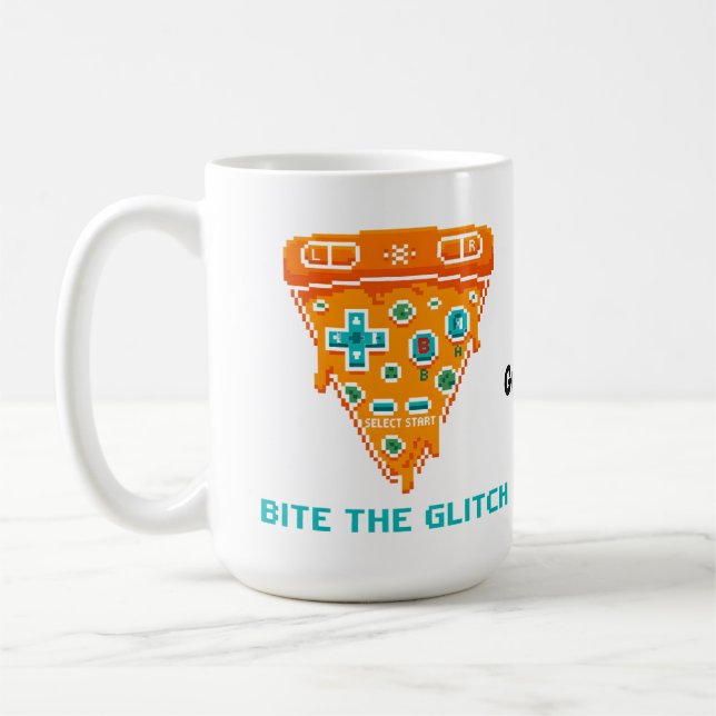 Caneca De Café Morde a Falha Retro 8-Bit Pixel Pizza Gamer (Esquerda)