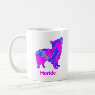 Caneca De Café Morkie Dog Silhouette Hot Pink e Blue